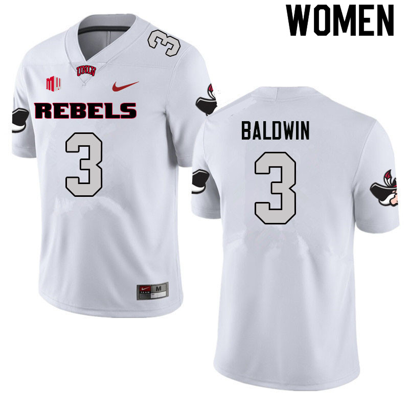 Women #3 Johnathan Baldwin UNLV Rebels College Football Jerseys Sale-White - Click Image to Close